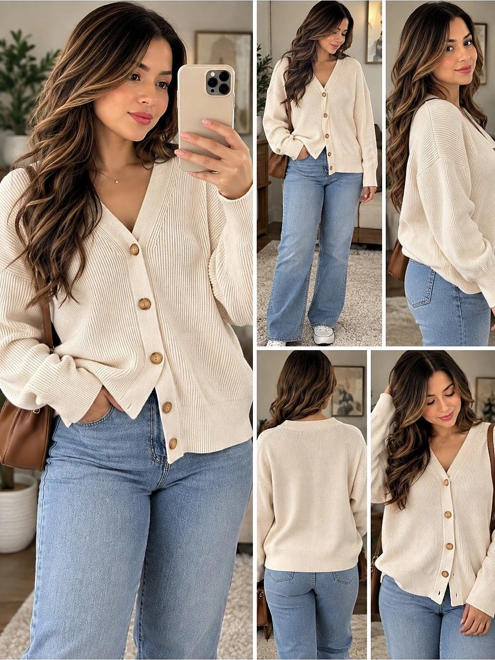 LILLUSORY Women's Oversized V-Neck Button-Down Ribbed Cardigan Ribbed Cardigan